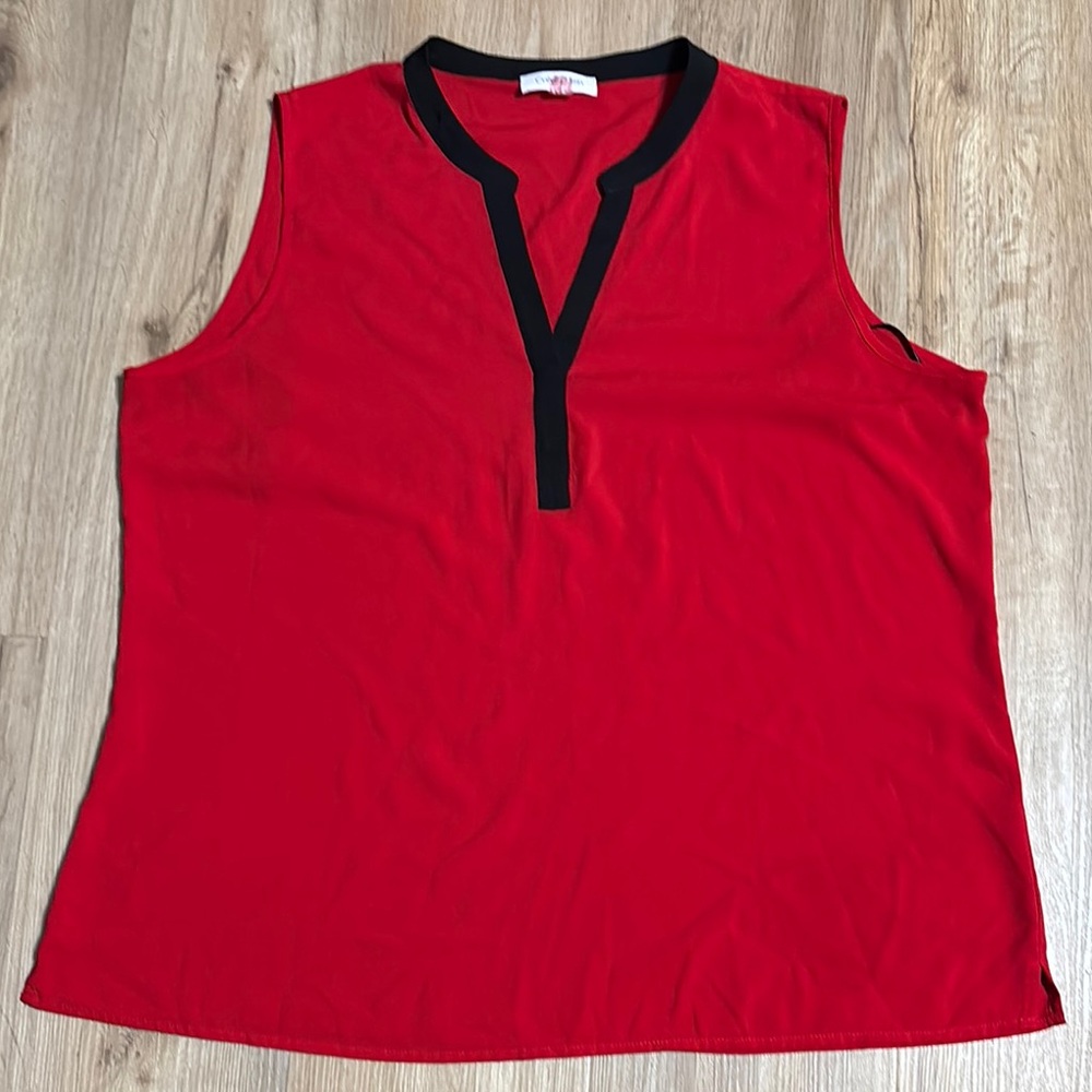 Calvin Klein Red Sleeveless Tank Top with Mandarin Collar